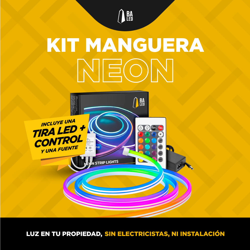 KIT MANGUERA NEÓN MULTICOLOR 5m TIRA LED + CONTROL + FUENTE