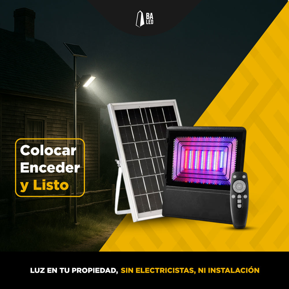 REFLECTOR LED RGB SOLAR 100W EXTERIOR COLORES FOTOCELULA