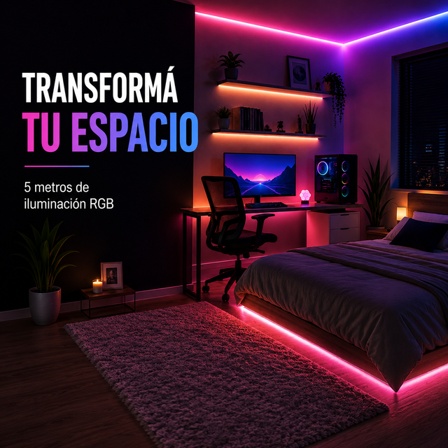 Transformá tu espacio con luz y color - Kit Tira LED RGB 5 Metros
