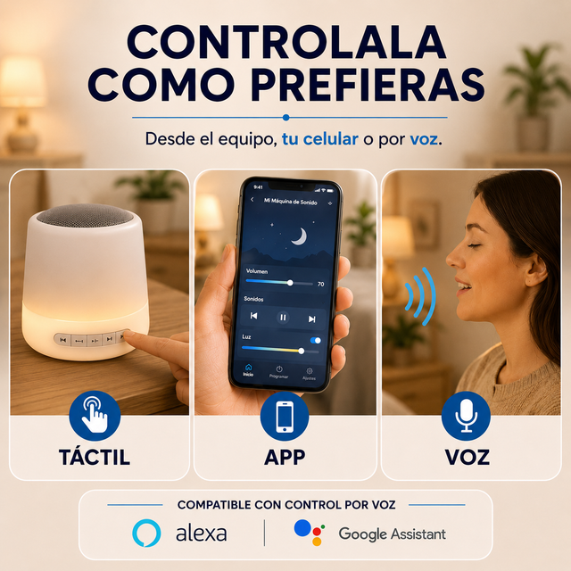 CREÁ SU MOMENTO DE CALMA — Máquina de Ruido Blanco + Luz Nocturna Smart