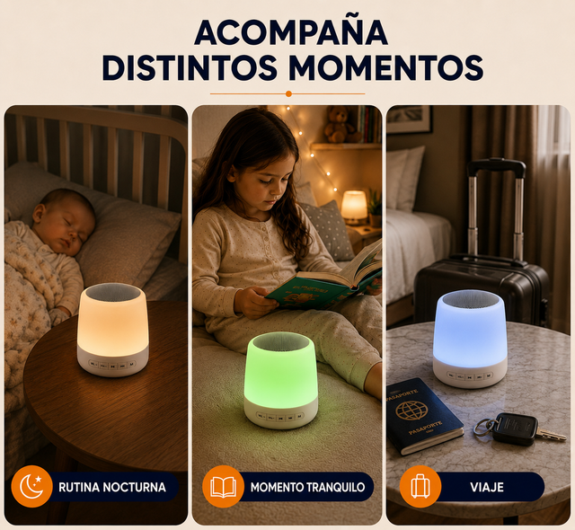 CREÁ SU MOMENTO DE CALMA — Máquina de Ruido Blanco + Luz Nocturna Smart