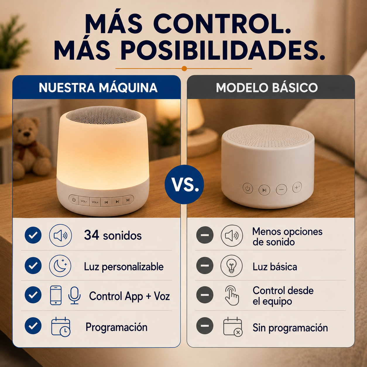 CREÁ SU MOMENTO DE CALMA — Máquina de Ruido Blanco + Luz Nocturna Smart