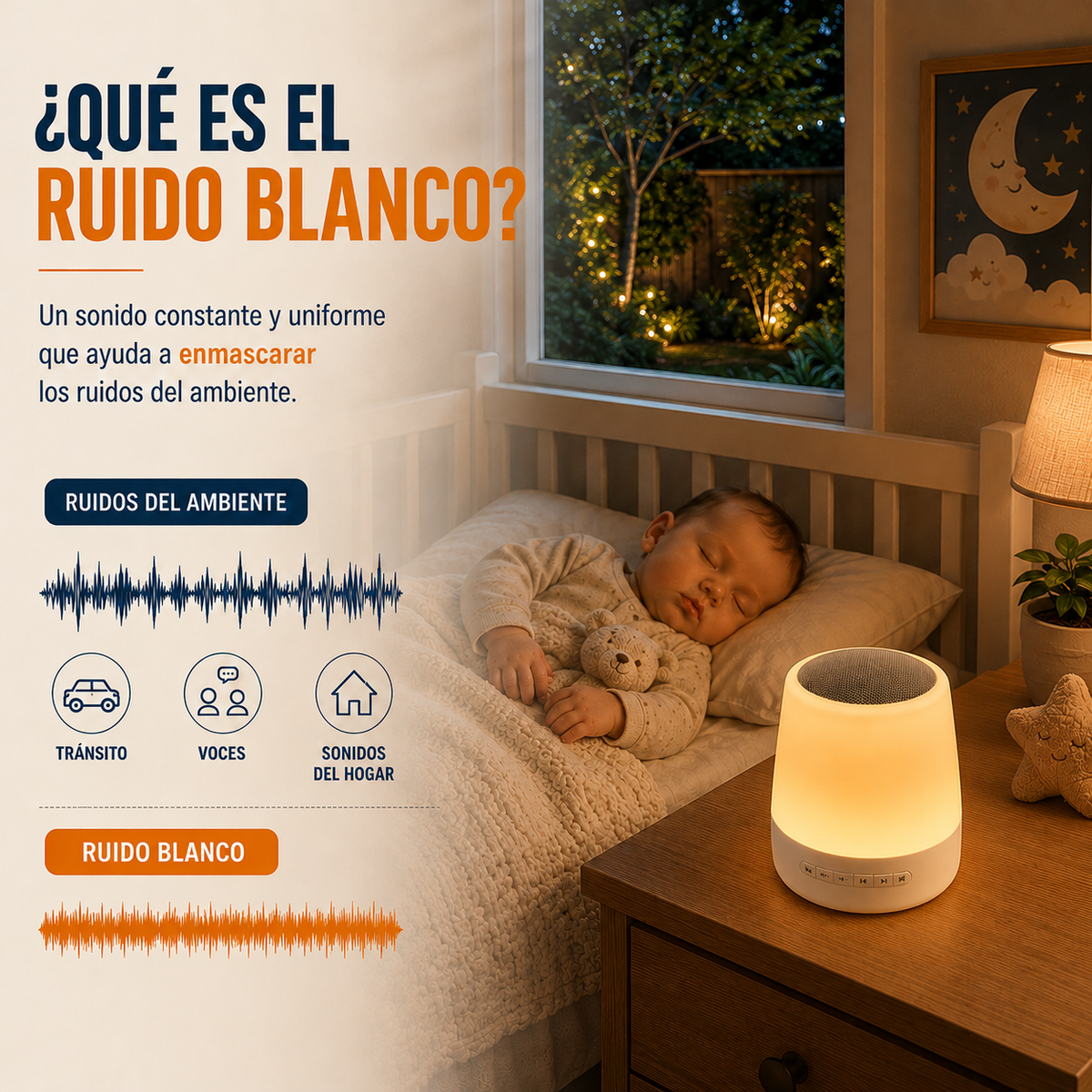 AYUDÁ A TU BEBÉ (Y A VOS) A DORMIR TODA LA NOCHE — Máquina de Ruido Blanco + Luz Nocturna Smart