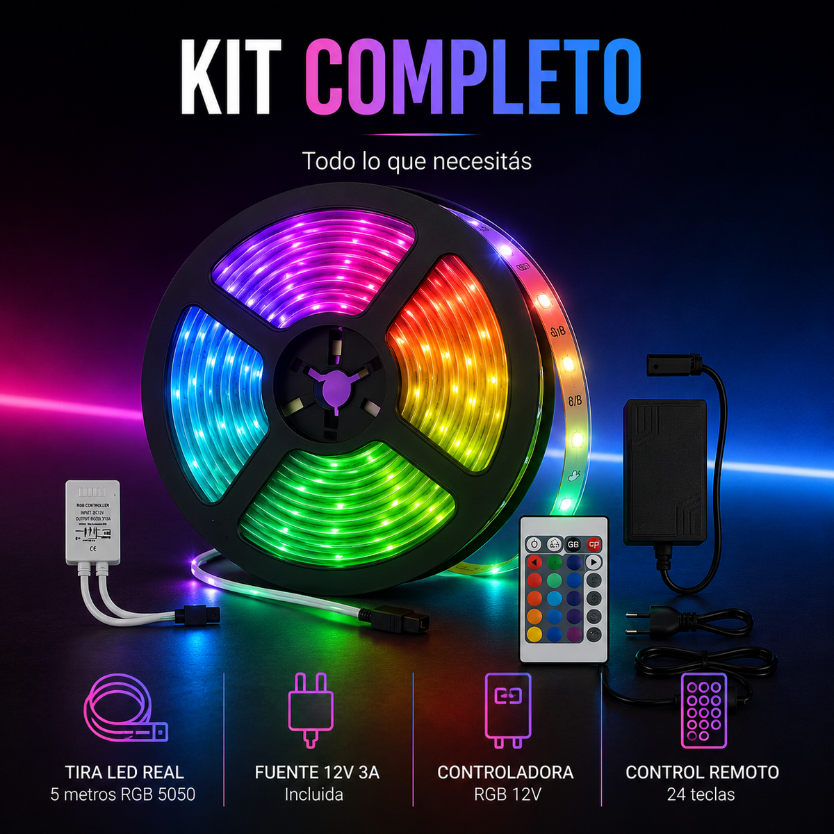 Transformá tu espacio con luz y color - Kit Tira LED RGB 5 Metros
