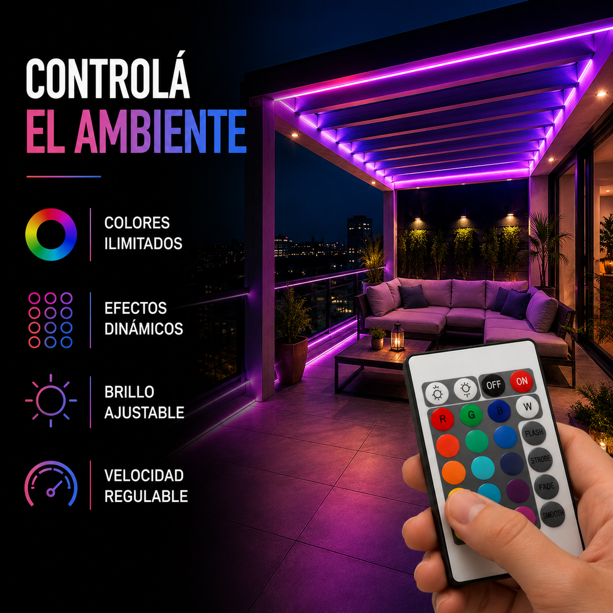 Transformá tu espacio con luz y color - Kit Tira LED RGB 5 Metros