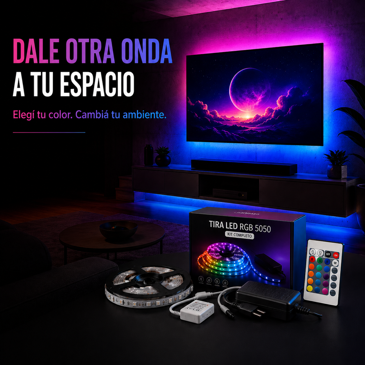 Transformá tu espacio con luz y color - Kit Tira LED RGB 5 Metros