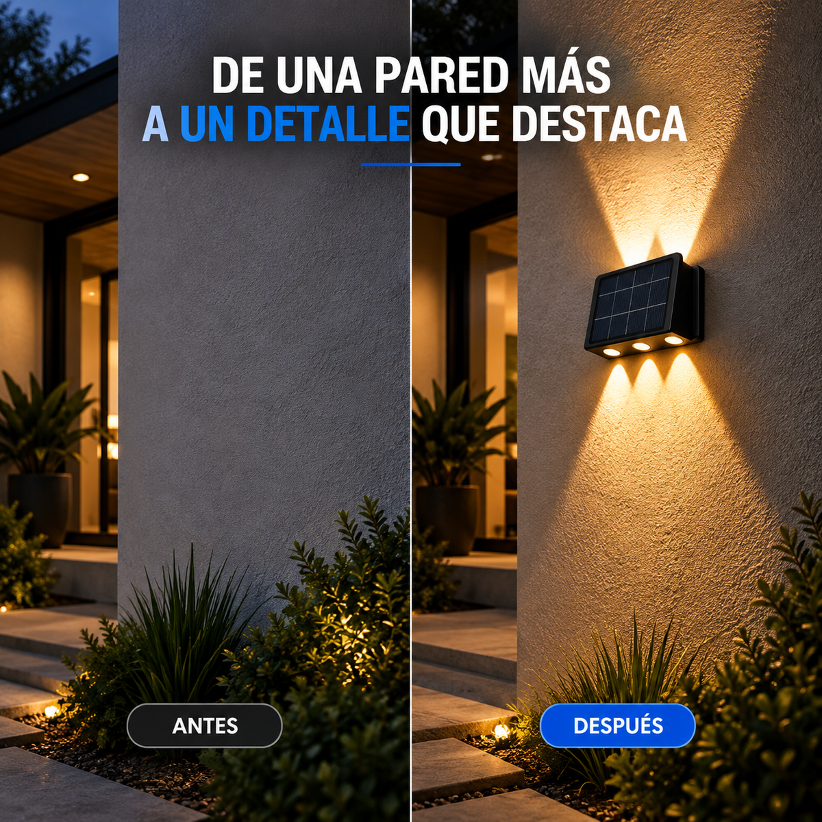Aplique Solar HALO — Tu casa de noche, como sacada de una revista. Sin cables ni electricista.