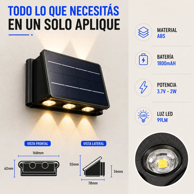 Aplique Solar HALO — Tu casa de noche, como sacada de una revista. Sin cables ni electricista.