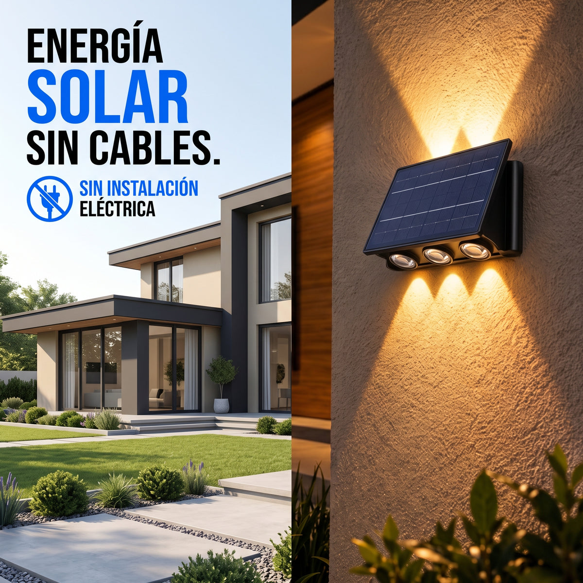 Aplique Solar HALO — Tu casa de noche, como sacada de una revista. Sin cables ni electricista.