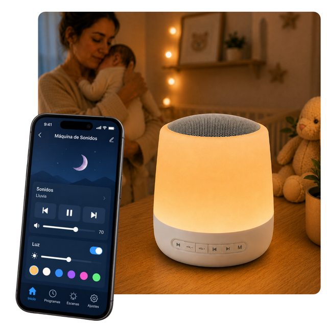 AYUDÁ A TU BEBÉ (Y A VOS) A DORMIR TODA LA NOCHE — Máquina de Ruido Blanco + Luz Nocturna Smart