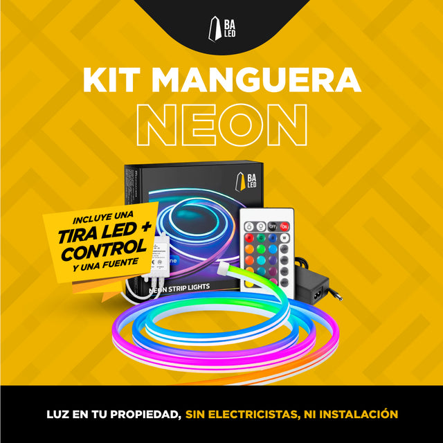 KIT MANGUERA NEÓN MULTICOLOR 5m TIRA LED + CONTROL + FUENTE