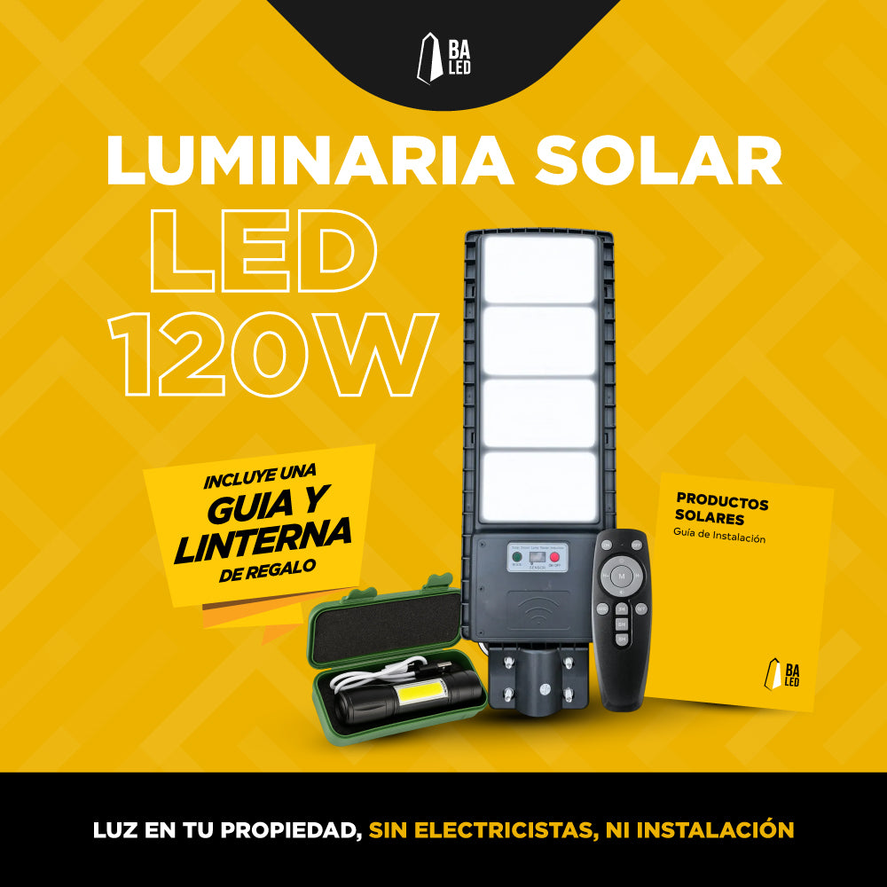 LUMINARIA SOLAR LED 120W REFLECTOR CALLE SENSOR FOTOCELULA