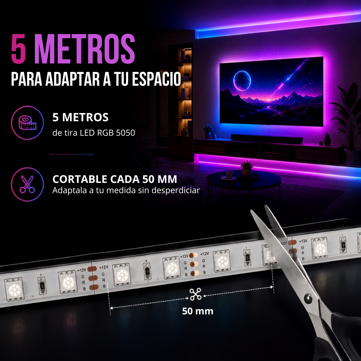 Transformá tu espacio con luz y color - Kit Tira LED RGB 5 Metros