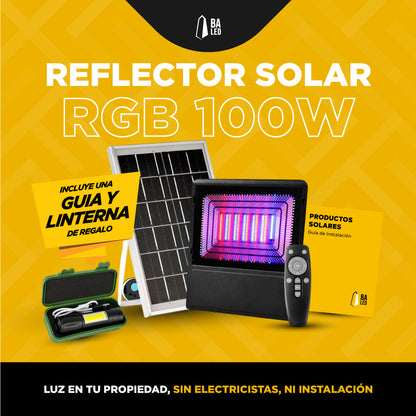 REFLECTOR LED RGB SOLAR 100W EXTERIOR COLORES FOTOCELULA