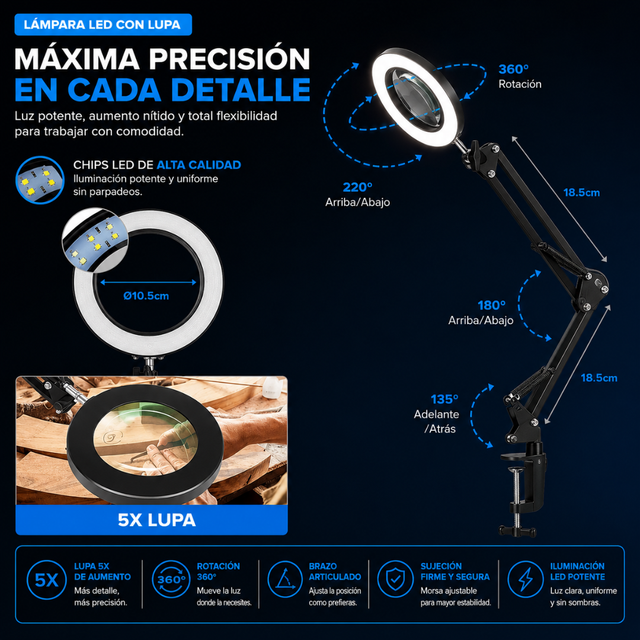 LAMPARA LED DE PRECISION CON LUPA PROFESIONAL