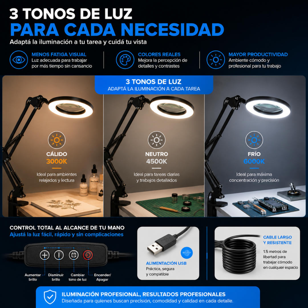 LAMPARA LED DE PRECISION CON LUPA PROFESIONAL