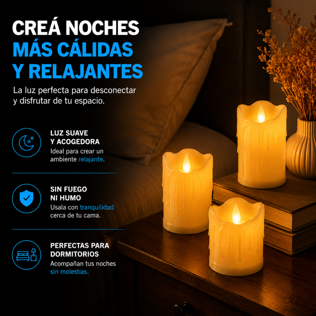 3X2 -  3 VELAS LED EFECTO REALISTA | CALIDEZ Y ESTILO PARA TU HOGAR
