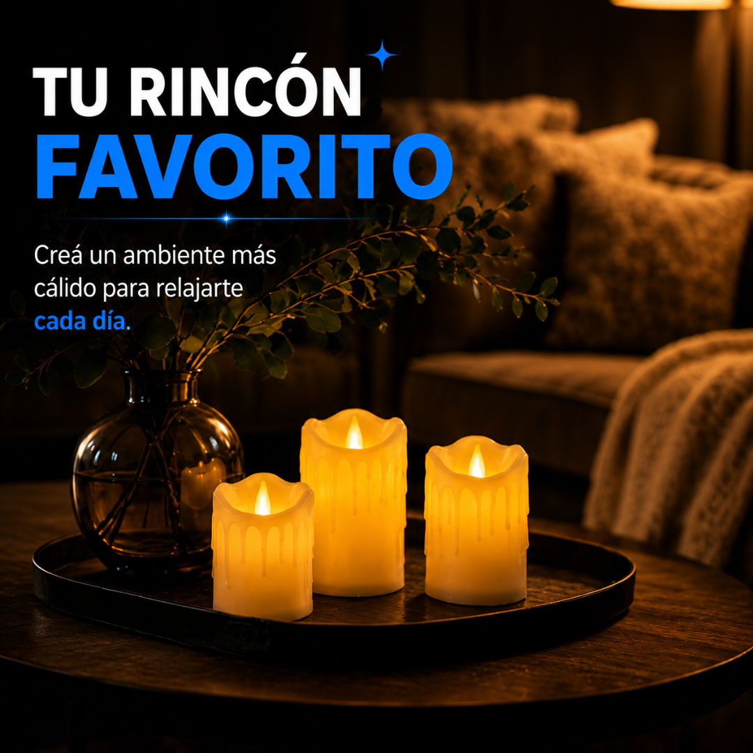 3X2 -  3 VELAS LED EFECTO REALISTA | CALIDEZ Y ESTILO PARA TU HOGAR