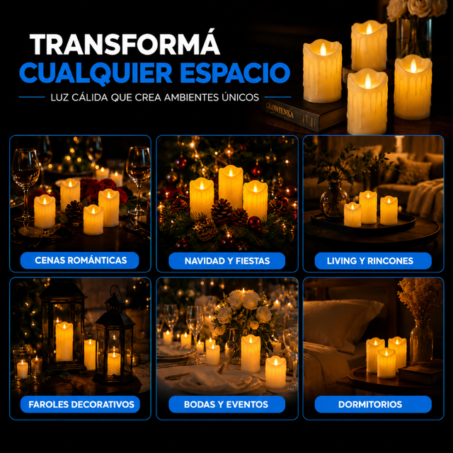 3X2 -  3 VELAS LED EFECTO REALISTA | CALIDEZ Y ESTILO PARA TU HOGAR