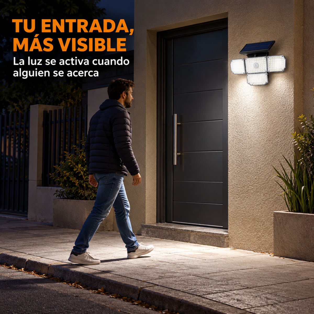 Más luz, más tranquilidad al llegar — Aplique Solar POLI
